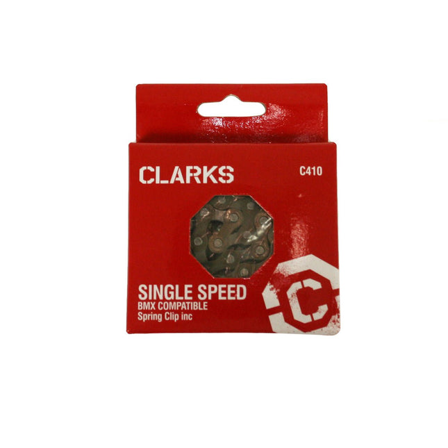 Clarks BMX/Freestyle/Fixie/Track Single Speed Chain 1/2x1/8 x112 Links Spring Clip Inc. - C410 - Aerolux