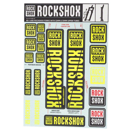 RockShox Spare - Front Suspension Decal Kit 30/32mm NE01 Yellow MY18 - SID/Reba/Revelation(PRE 2018)/Sektor/Recon/XC32/30G/30S/XC30 - RS8003498 - Aerolux