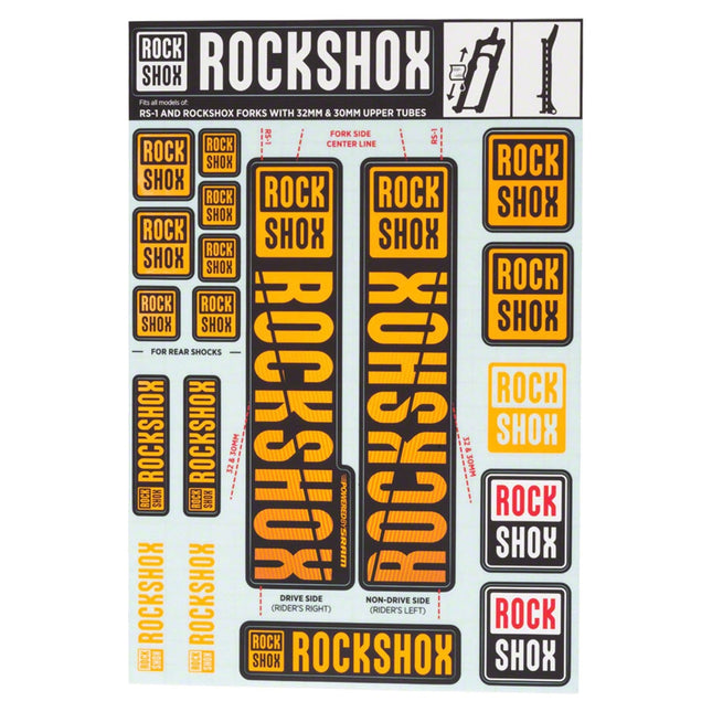 RockShox Spare - Front Suspension Decal Kit 30/32mm NE02 Orange MY18 - SID/Reba/Revelation(PRE 2018)/Sektor/Recon/XC32/30G/30S/XC30 - RS8003499 - Aerolux