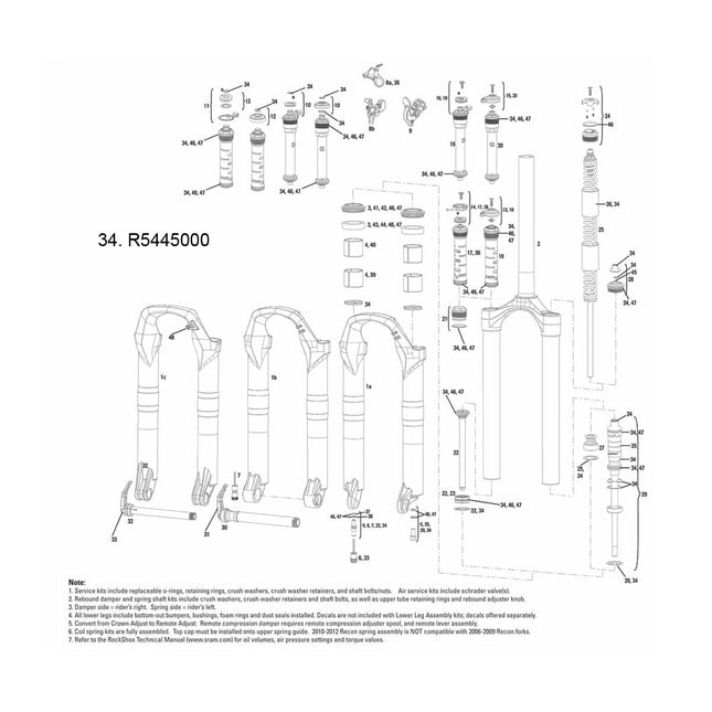 RockShox Spare - Front Suspension Service Kit - 2010 Recon, 2011 Recon Gold - R5445000 - Aerolux