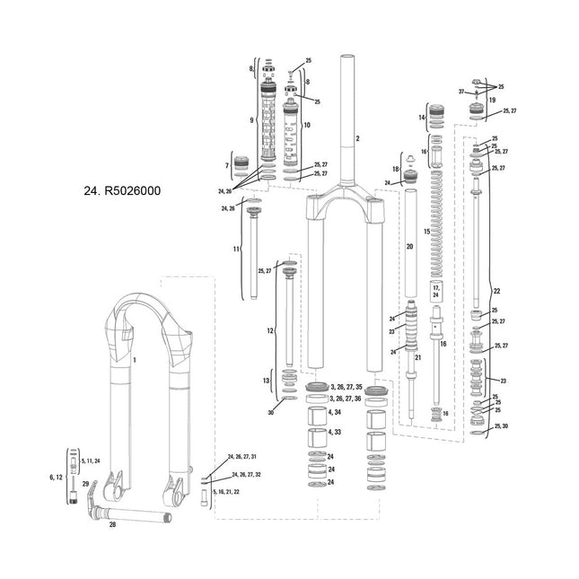 RockShox Spare - Front Suspension Service Service Kit - 2007 - 2010 Argyle (Solo Air and Coil), 2011 Argyle (Coil) - (Steel Upper Tubes Only) - R5026000 - Aerolux