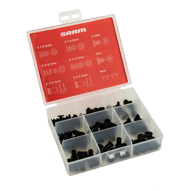 SRAM Frame Plug Tacklebox (4.2mm Qty 10, 5mm Qty 10, 5.7 - 6mm Qty 20, 6.0 - 6.3mm Qty 20, 6.3 - 6.5mm Qty 20 And 8mm Qty 10) - SSP8482006 - Aerolux