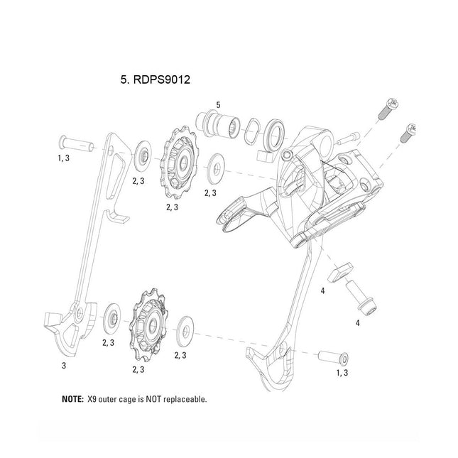 Sram Spare - Rear Derailleur B - Bolt Kit 2010 X9 X7 - RDPS9012 - Aerolux