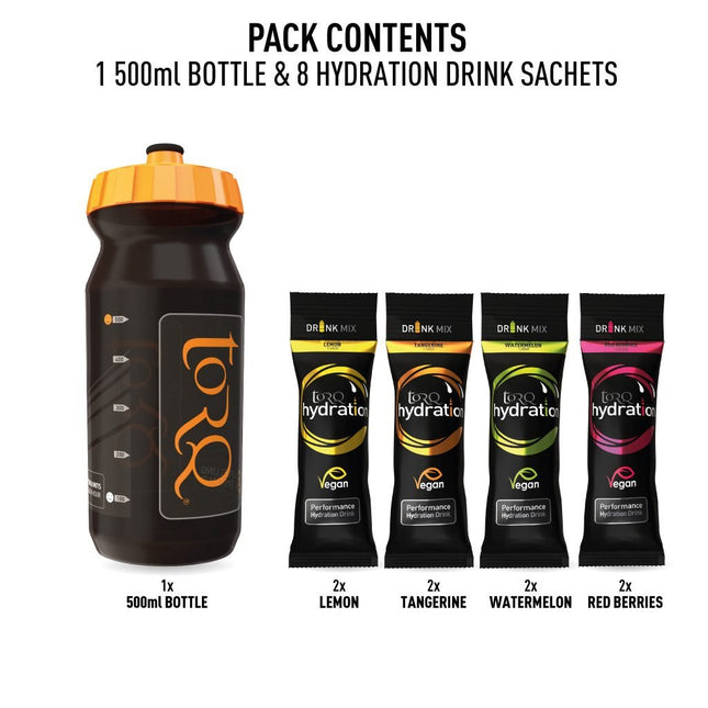 TORQ Hydration 500ml Bottle Sample Pack - 8 Drinks (2 x 4 Flavours) - TQHYDTORQBOTTLE8 - Aerolux