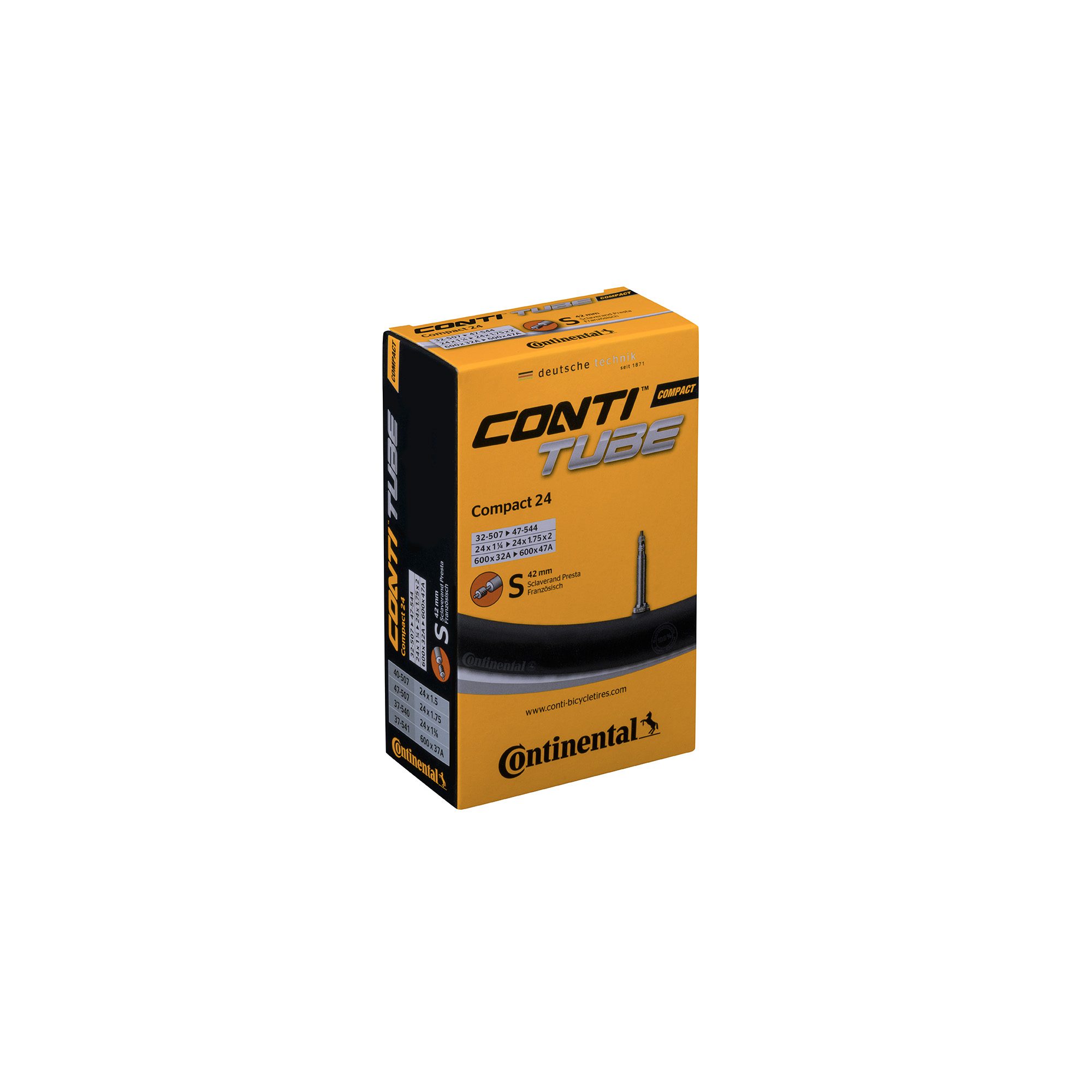 Continental Compact Tube - Presta 42mm Valve: BLACK 20X1.25-1.75"